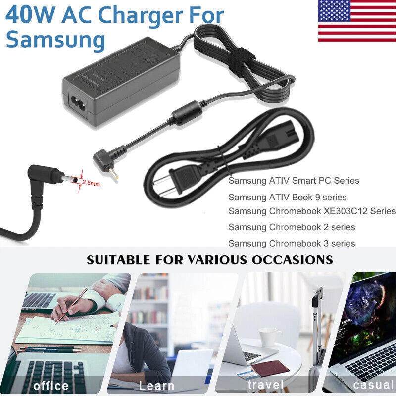 AC Adapter Power Charger for Samsung Chromebook 3 & 2, PA-1250-98 Xe500c13