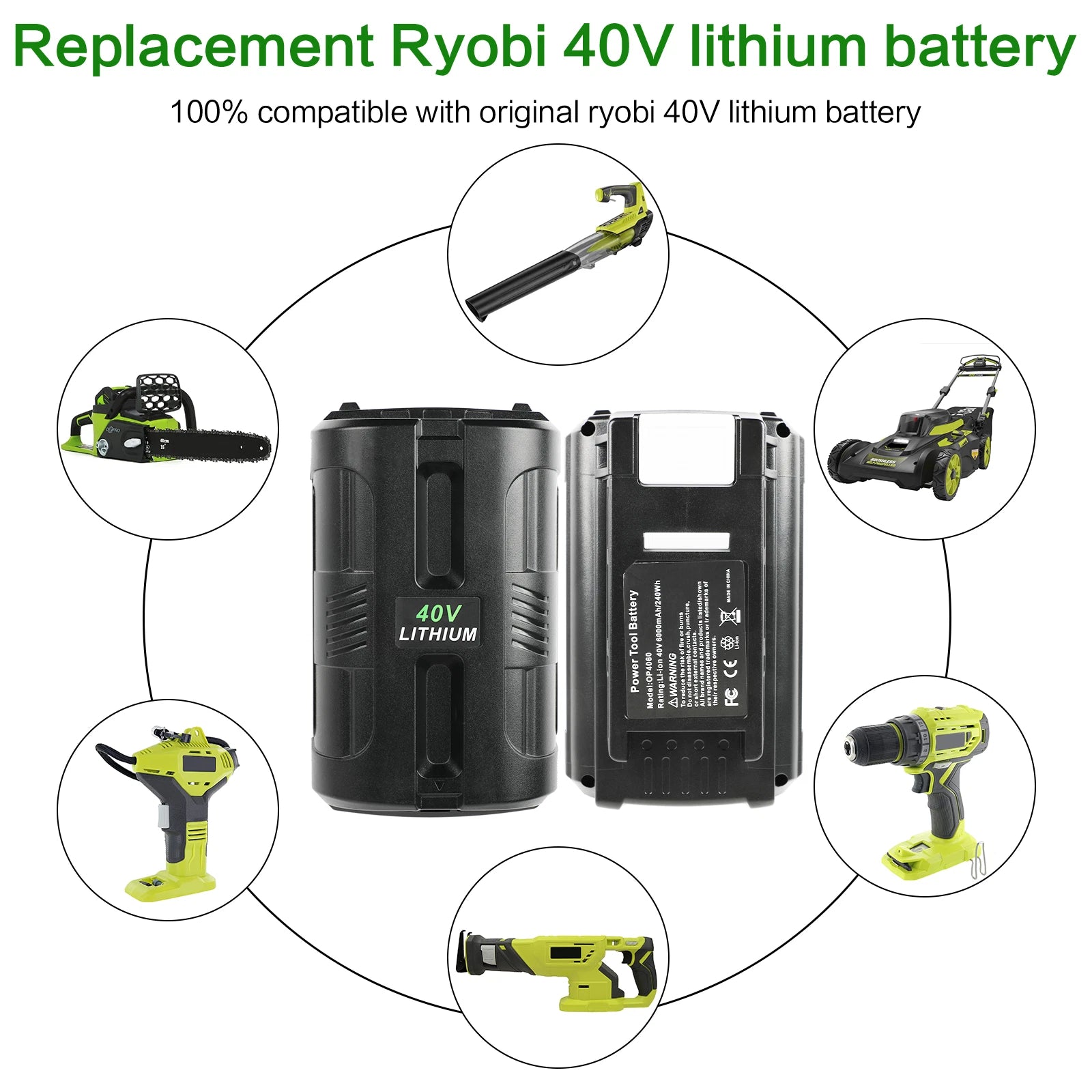 For Ryobi 40V Battery 6.0Ah / 40 Volt Rapid Charger LED Lithium OP4050 OP40602