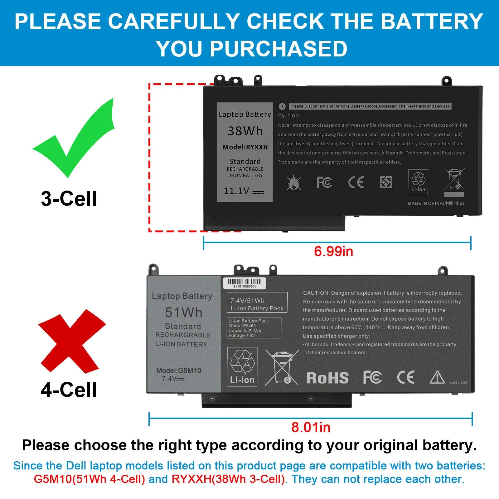 RYXXH 38Wh Battery For Dell Latitude E5250 E3150 E3550 E5450 E5550 3150 3160