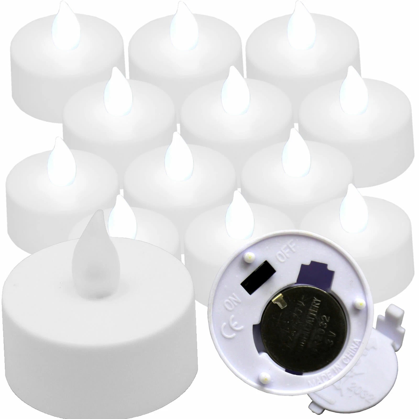 Qty 12 Battery Operated, Flickering WHITE LED Tealights Tea Lights Flameless