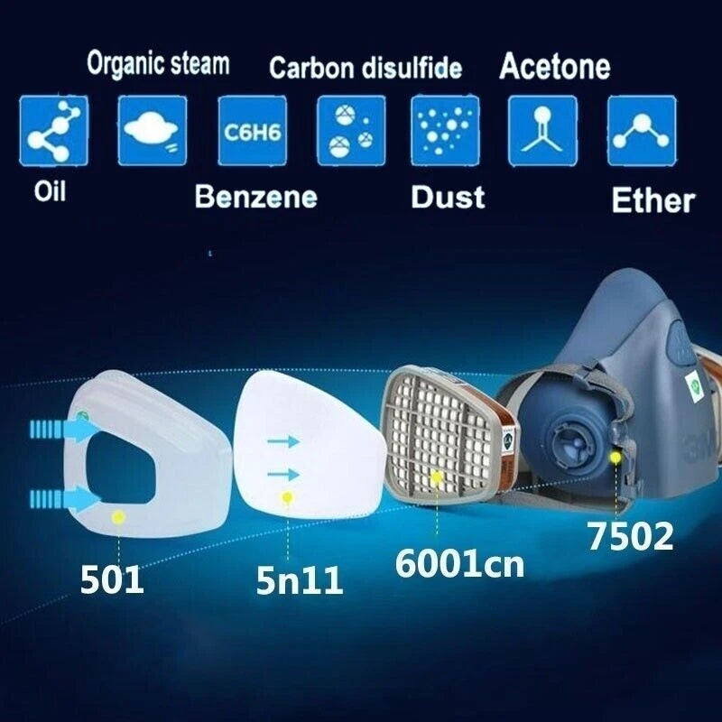Half Face Respirator Painting Spraying Gas Mask For 7502 Silicone Safety Protect