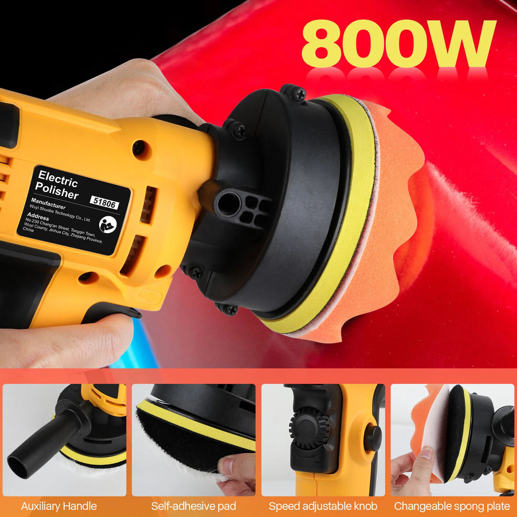 800W Car Polisher Buffer Sander Polishing Machine Rotary 5" Buffing Pads Kit