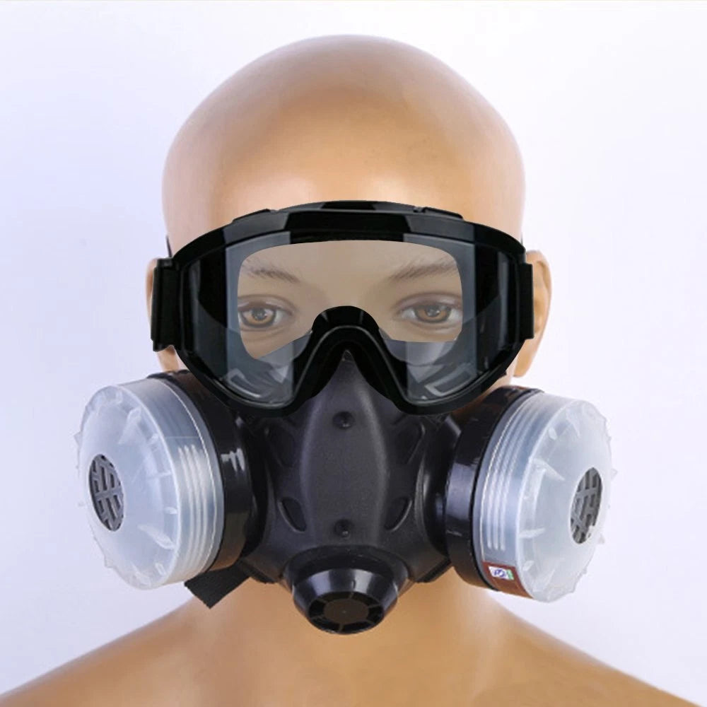 Half Face Gas Mask Dual Filters Respirator with Glasses for Painting Sanding