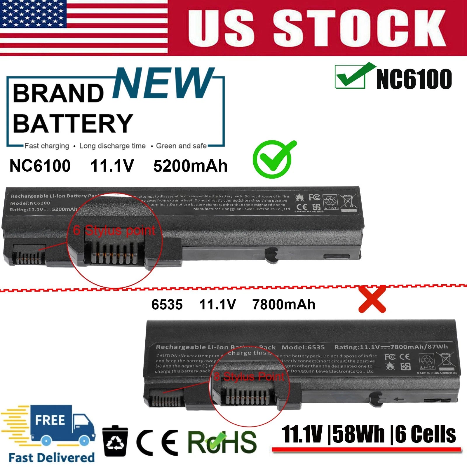 ?NC6100 Battery for HP Compaq 6910p NC6120 NC6220 NC6230 NC6400 NX6110 NX6120 US