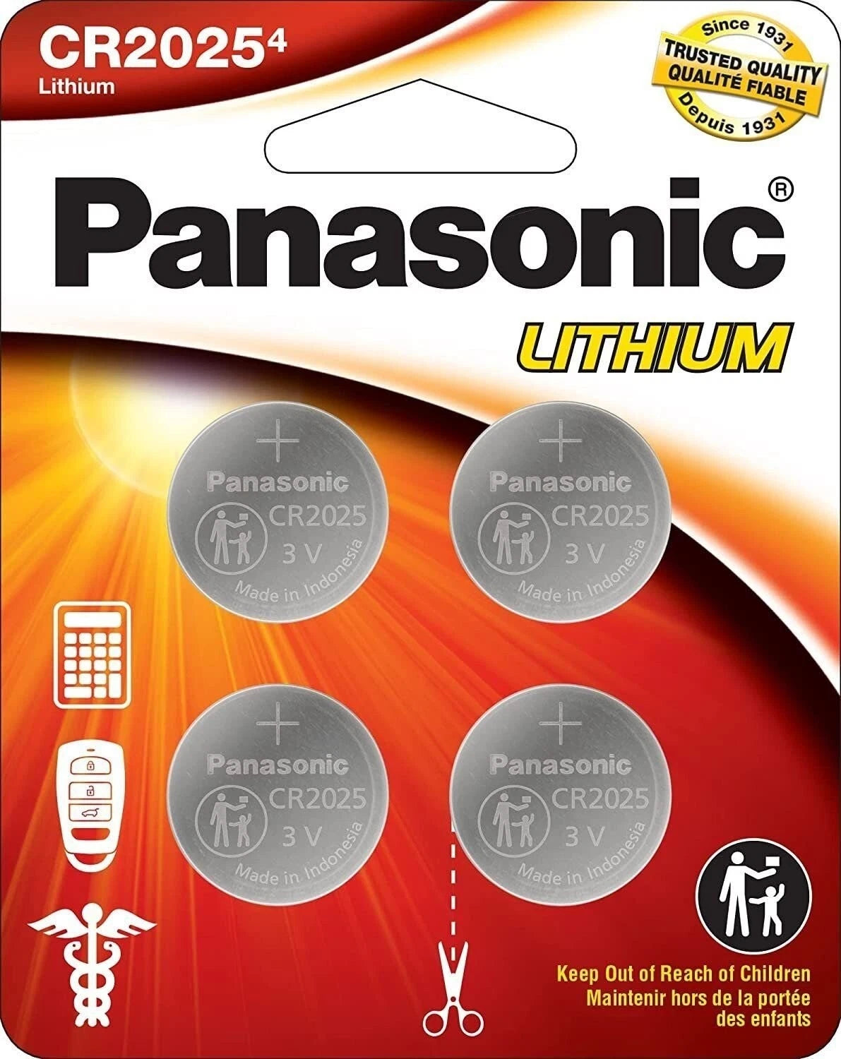 Panasonic CR2025 3.0 Volt Long Lasting Lithium Coin Cell Batteries in Child...