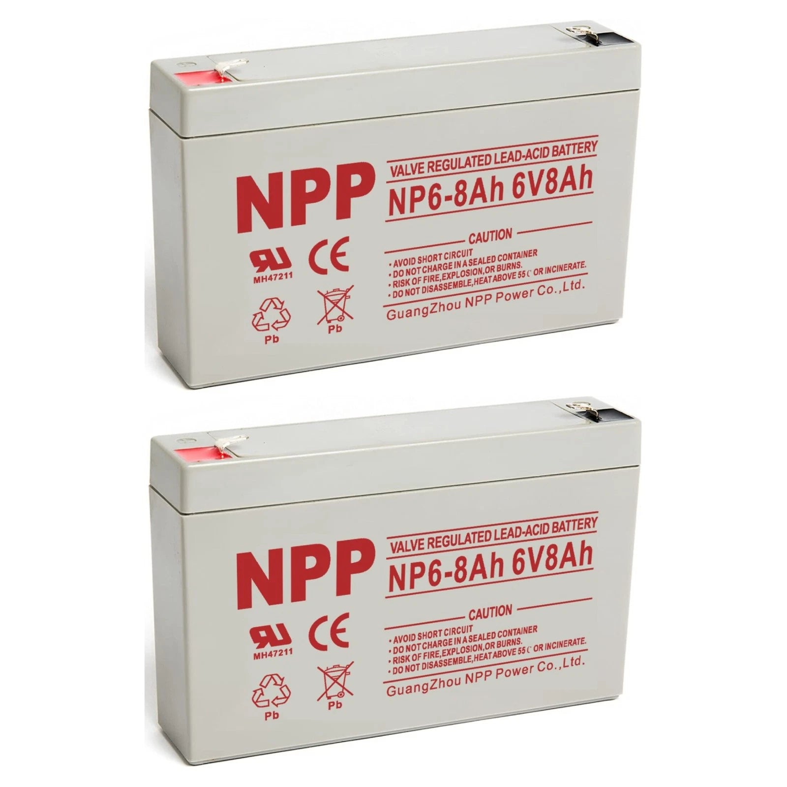 2PC NPP NP6-8Ah 6V 8Ah AGM VRLA General Series Battery