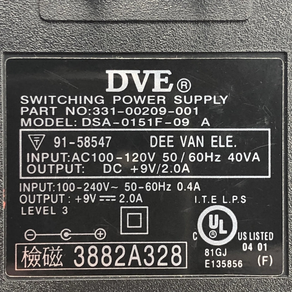 NEW Original DVE DSA-0151F-09 - AC DC Switching Power Supply 9V 2.0A 18W OEM