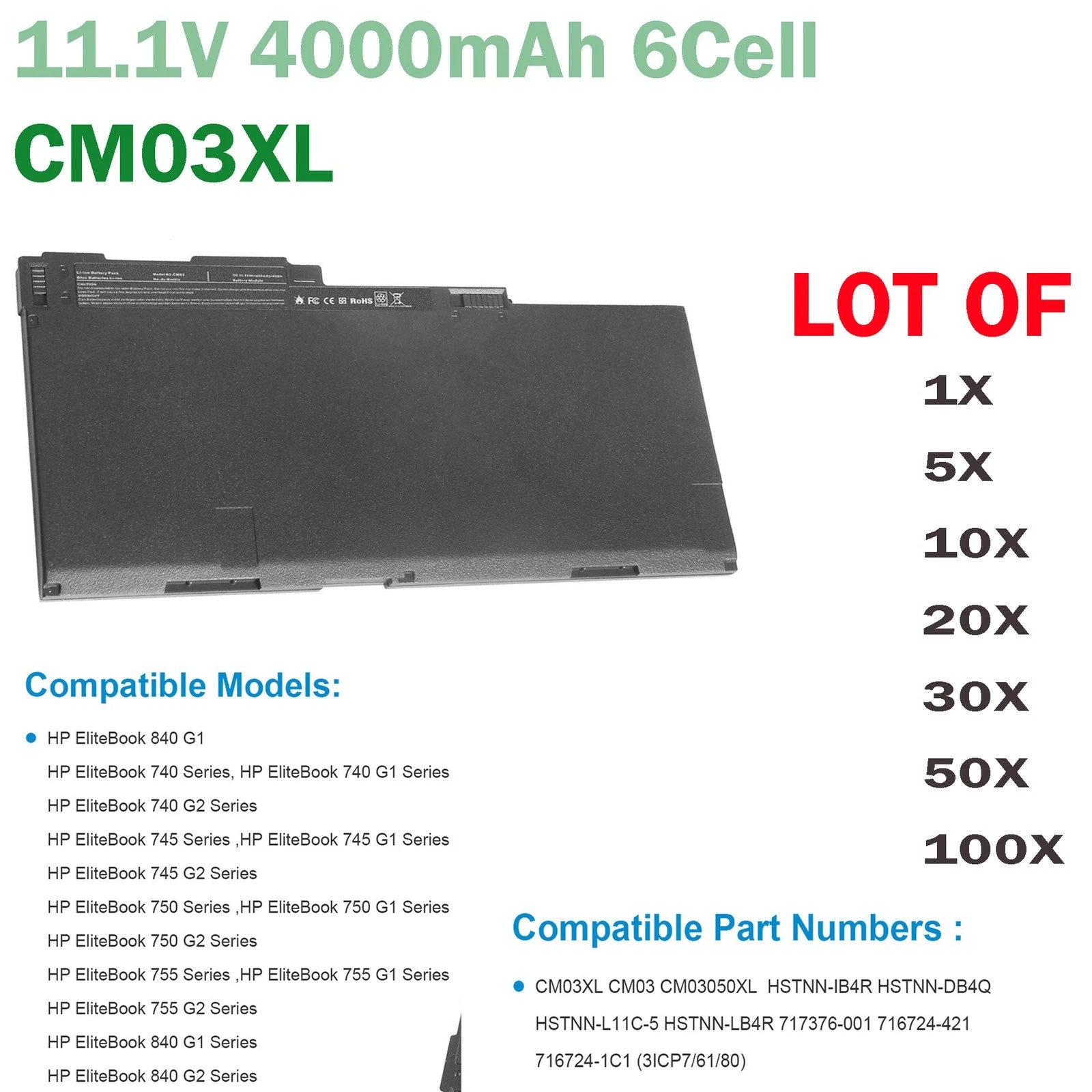 ??LOT CM03XL Battery For HP Elitebook 840 845 850 740 745 750 G1 G2 717376-001