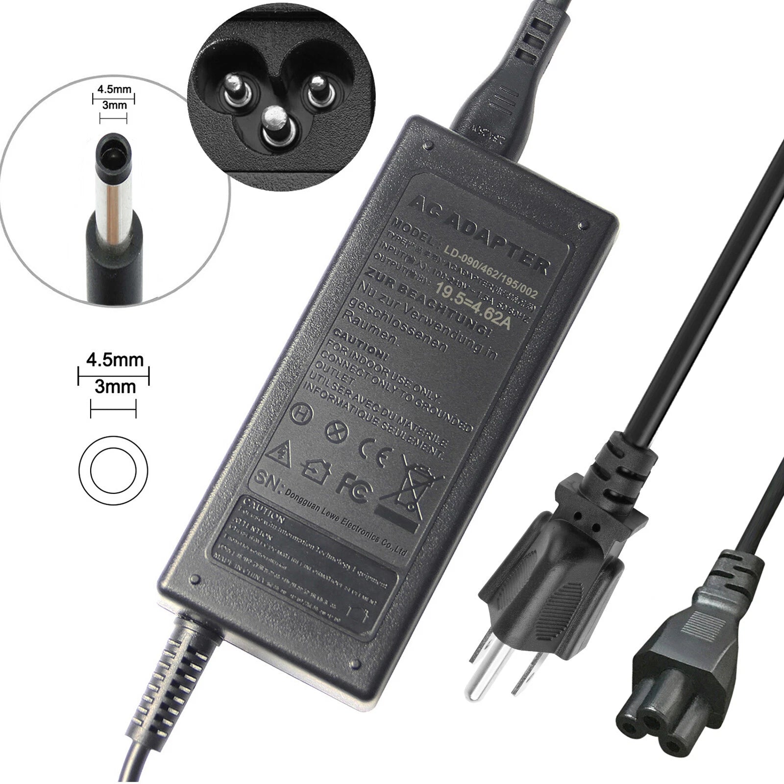 For Dell XPS 13 9333 9343 9350 9360 90W AC Charger Power Adapter Cord LA45NM131