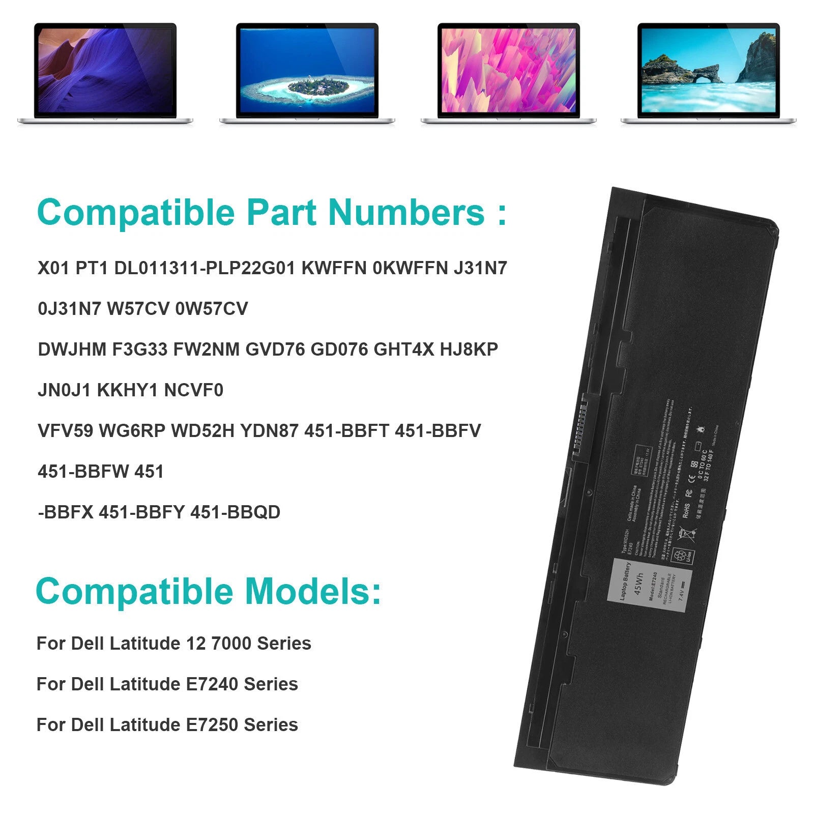 New WD52H VFV59 Battery for Dell Latitude E7240 E7250 F3G33 GVD76 0W57CV KWFFN