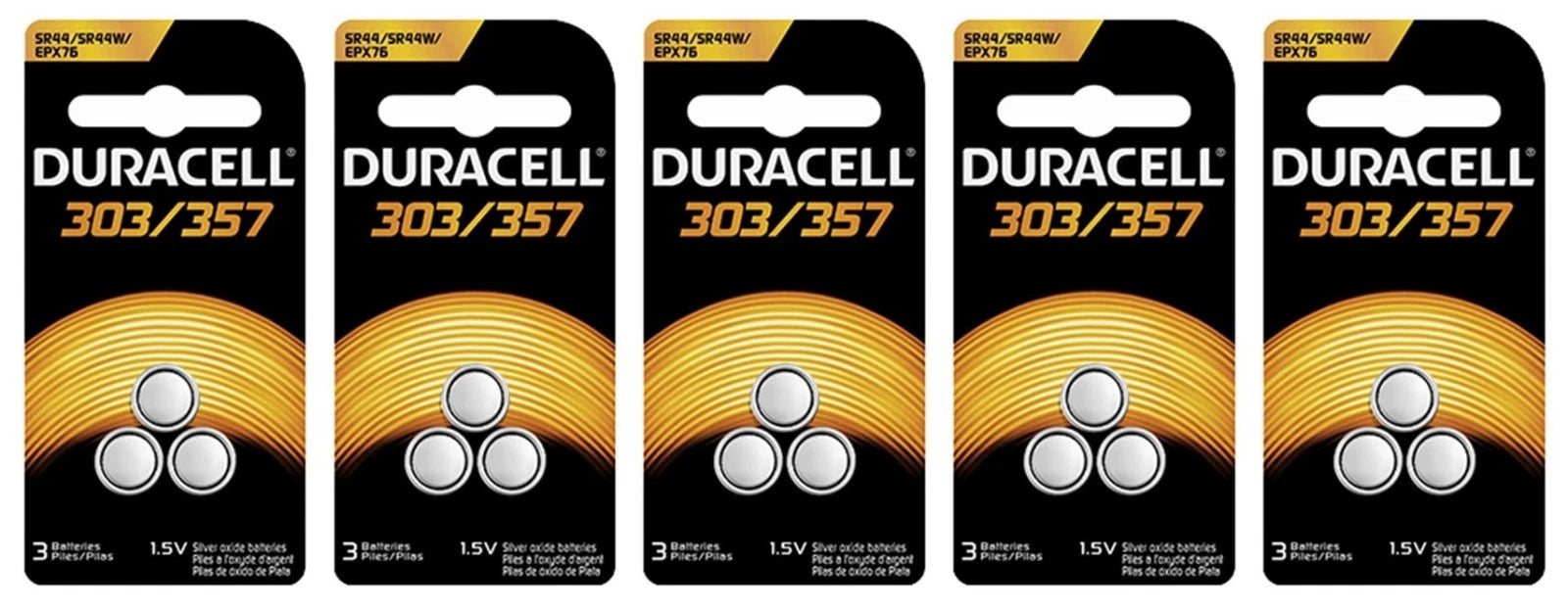 15 Duracell 303 357 SR44SW LR44 AG13 A76 Silver Oxide Batteries (5 x 3 Packs)