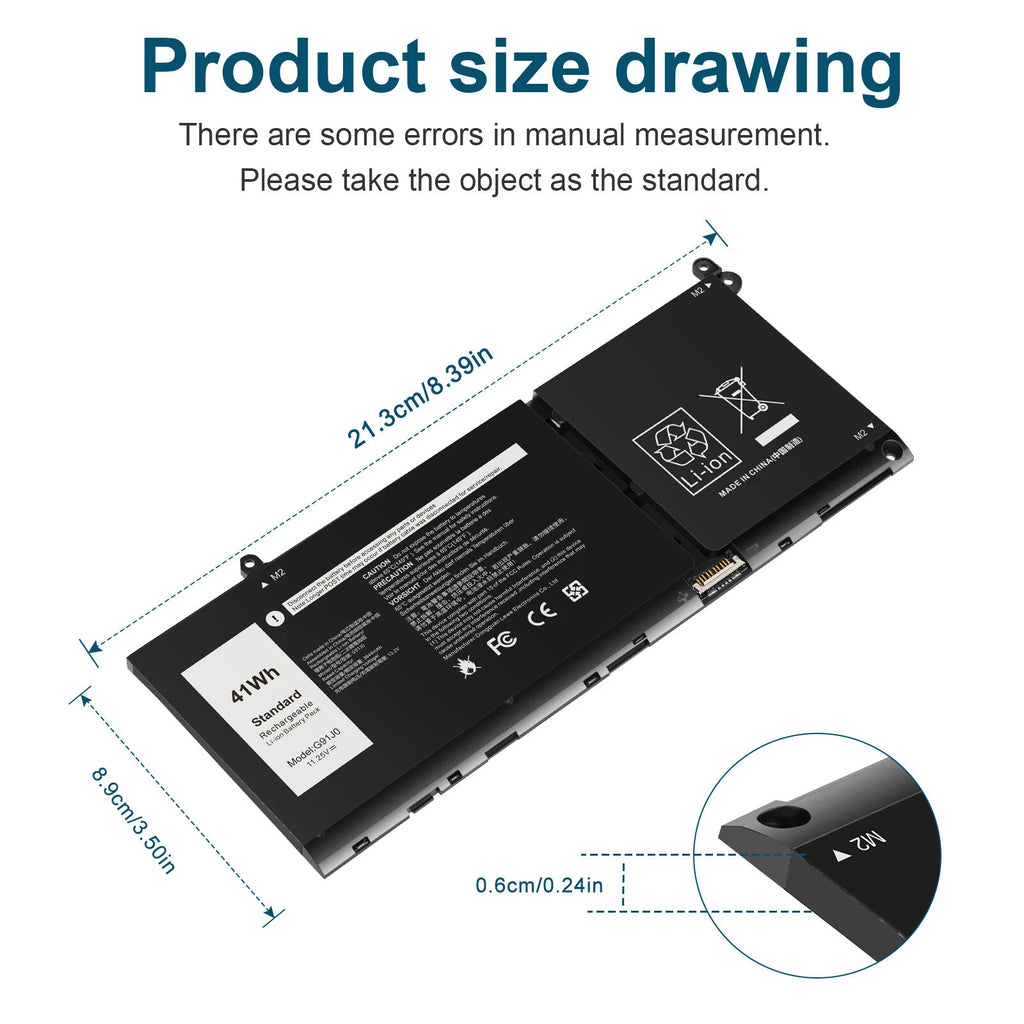??G91J0 Battery For Dell Inspiron 15 3510 13 5310 14 5410 15 5510 16 7620 2-in-1