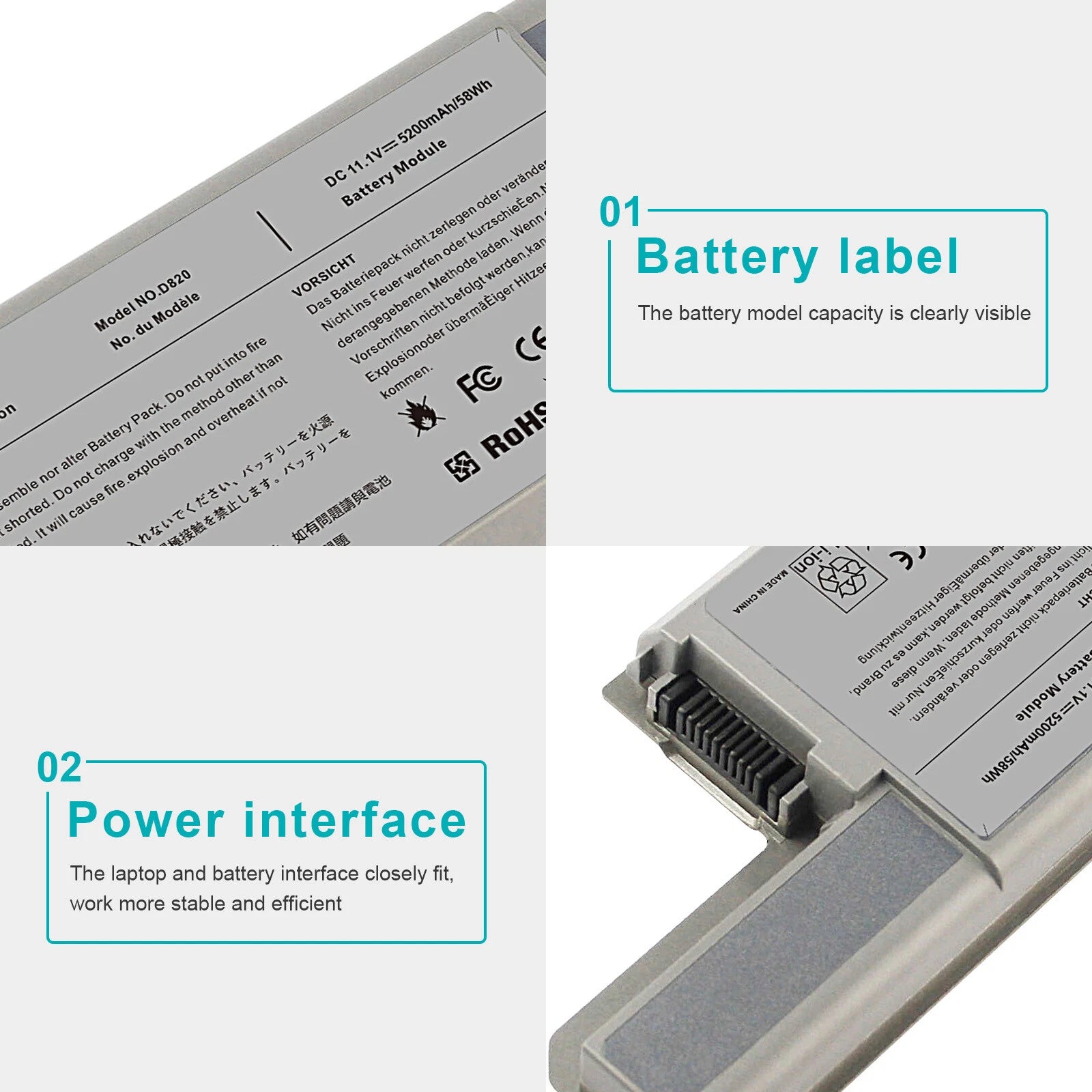 Battery for Dell Latitude D531 D531N D820 D830 TC030 CF623 DF192 6 Cell 5200mAh