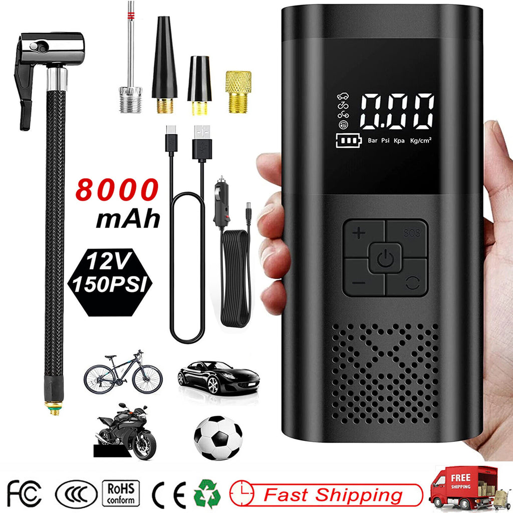 150PSI Cordless Tire Inflator AirCompressor Car Tire Pump W/Rechargeable Battery