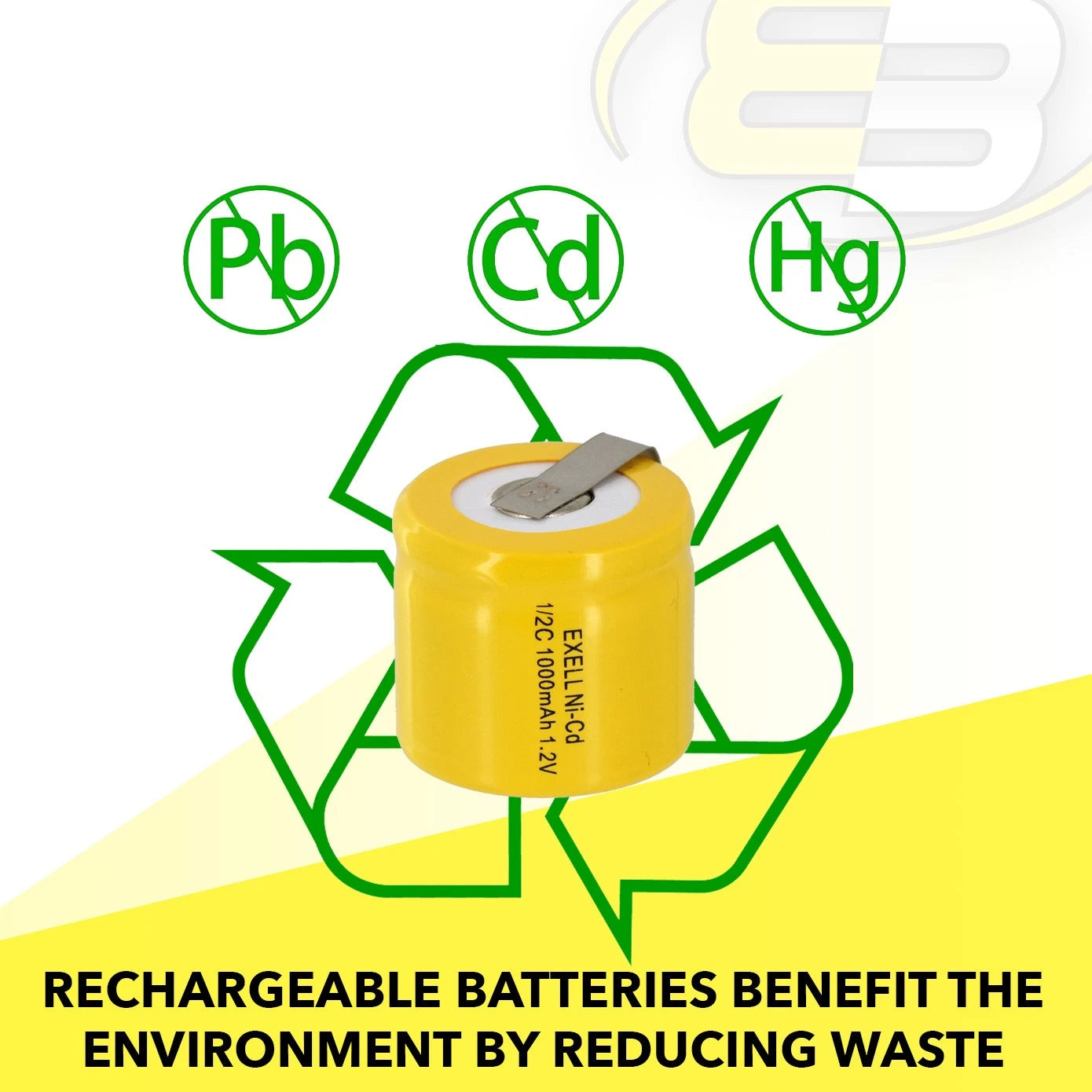 10x Exell 1/2C NiCD 1000mAh 1.2V Flat top Rechargeable Battery with Tabs