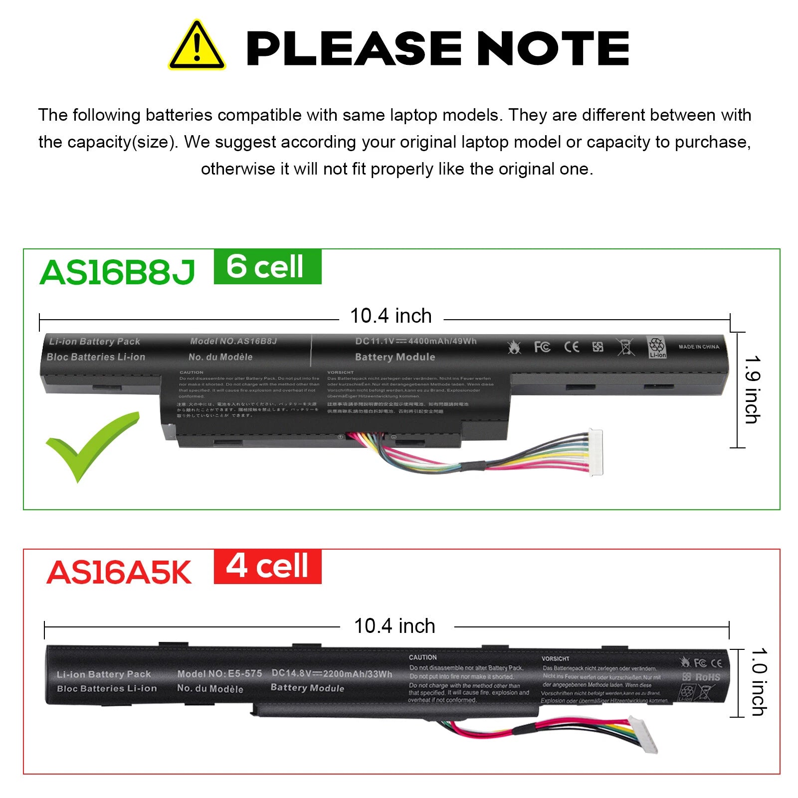 AS16B5J AS16B8J Laptop Battery for Acer Aspire 15.6" inch E5-575G-53VG