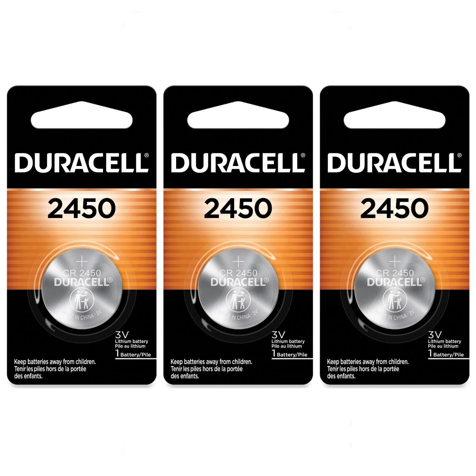 3 2450 Duracell Lithium 3V Coin Cell Batteries (CR2450, DL2450, ECR2450)