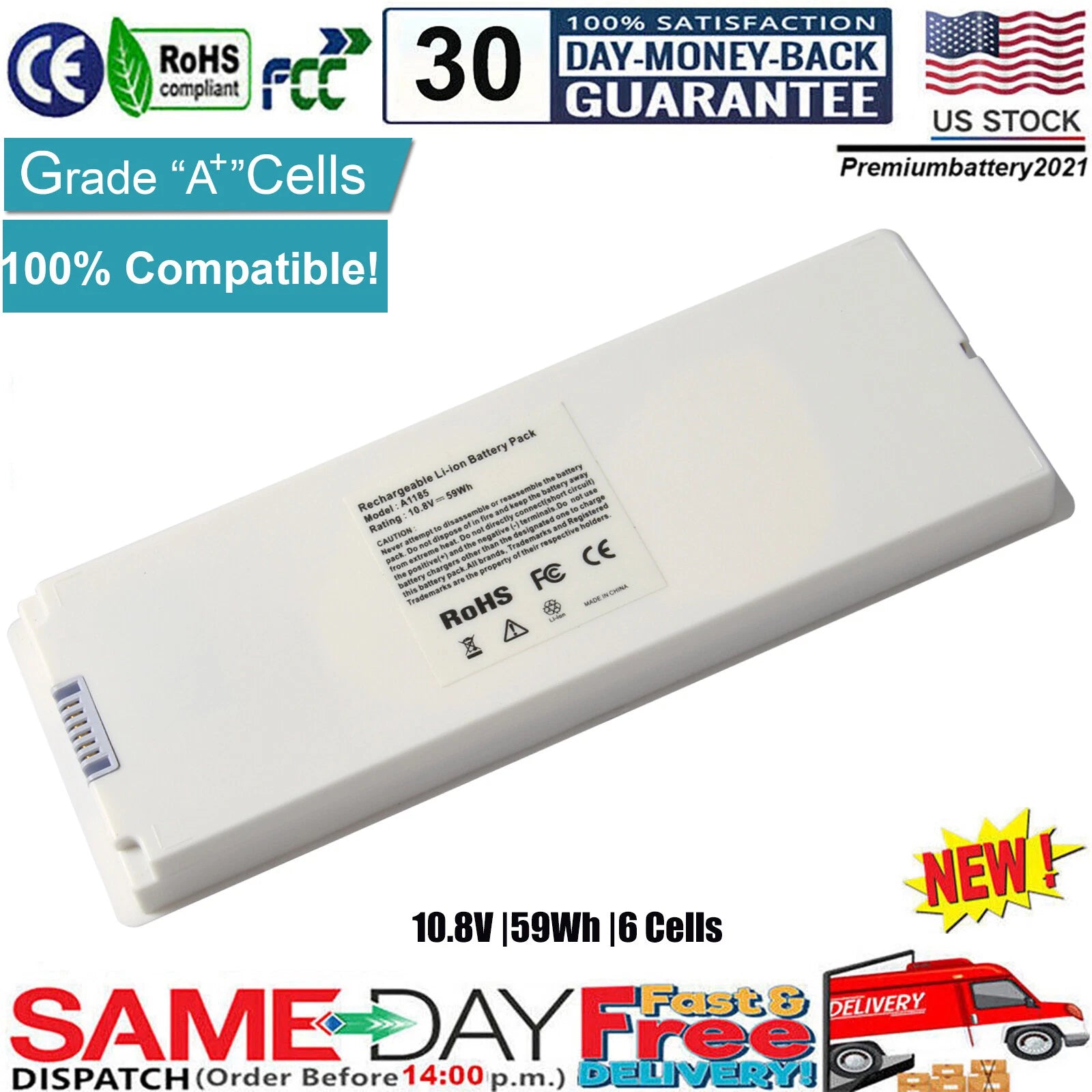 59Wh Battery For Apple MacBook 13" 2006 2007 2008 2009 A1185 A1181 MA561 MA699