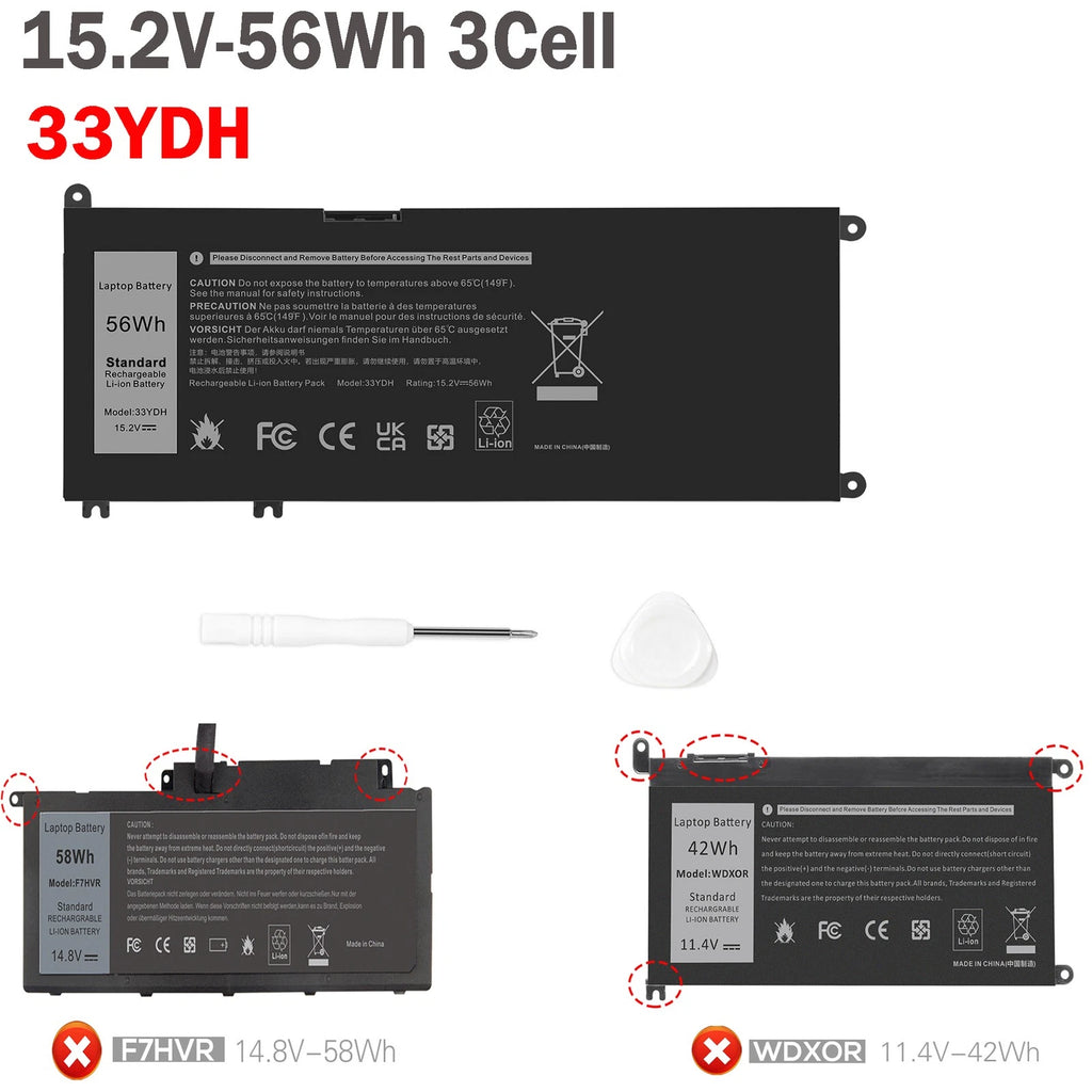 33YDH Battery For Dell Latitude 3380 3480 3490 3580 Inspiron 15 7577 17 7786