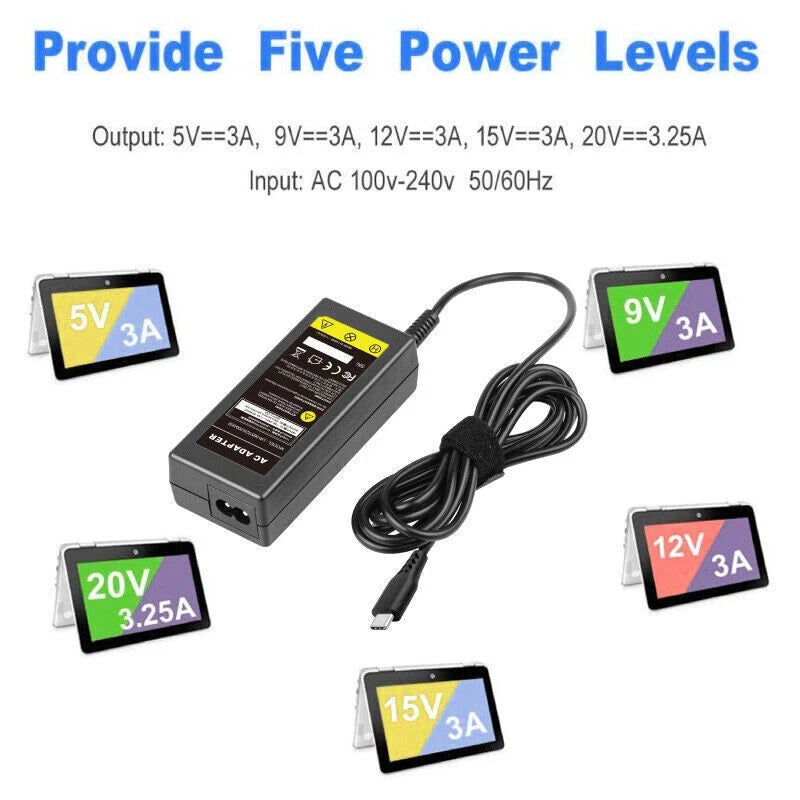 Chromebook Type USB C Charger For HP Lenovo Acer Blue Tip Charger Power Adapter