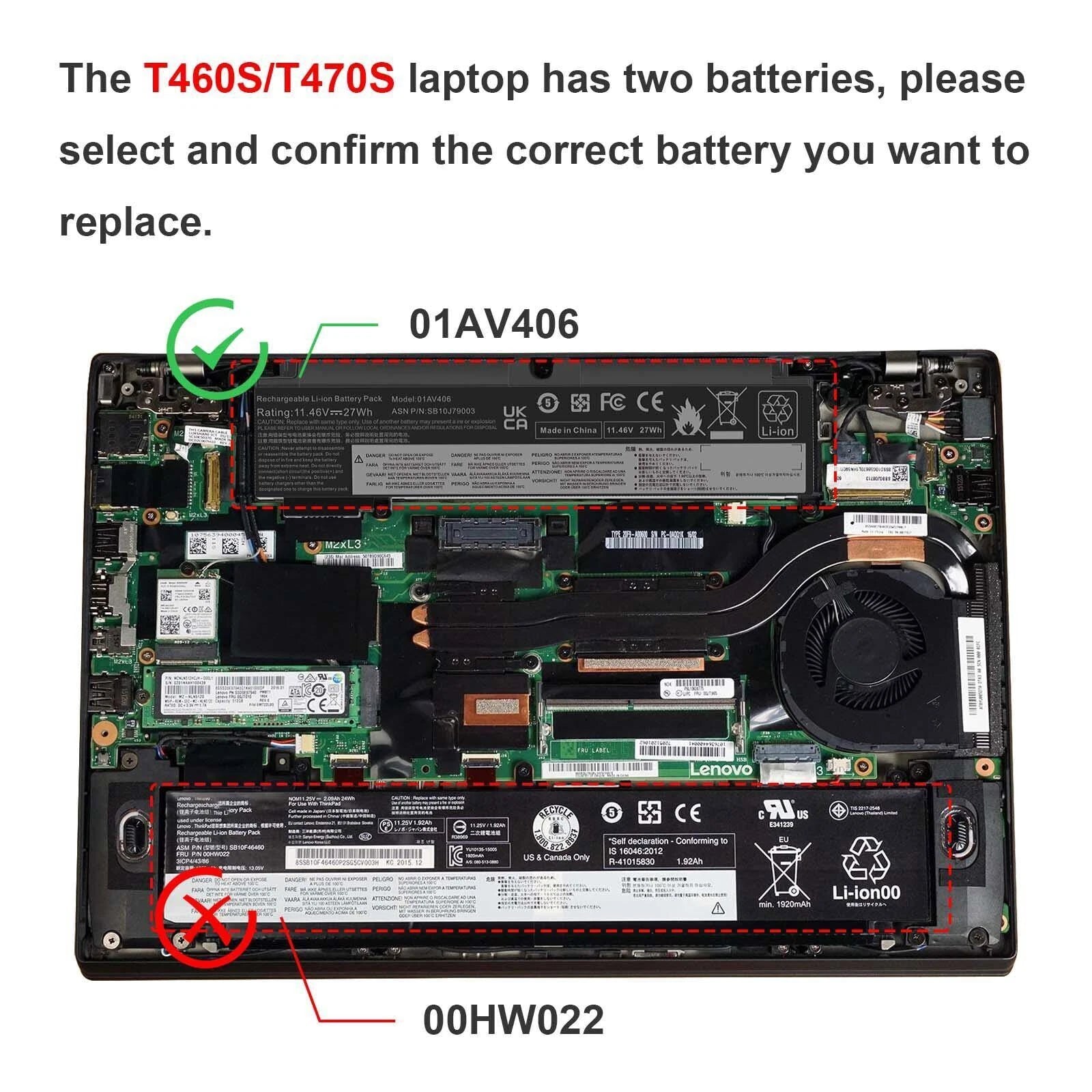 01AV406 Battery For Lenovo ThinkPad T460s T470s 00HW024 00HW025 SB10J79003 27Wh