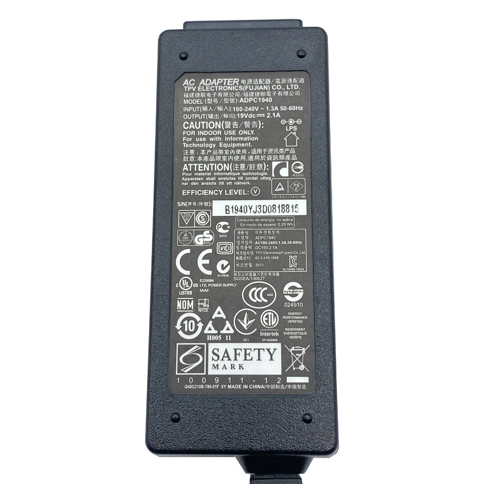 NEW Genuine TPV ADPC1940 40W AC Adapter 19V 2.1A Power Supply 5.5x1.7 mm OEM