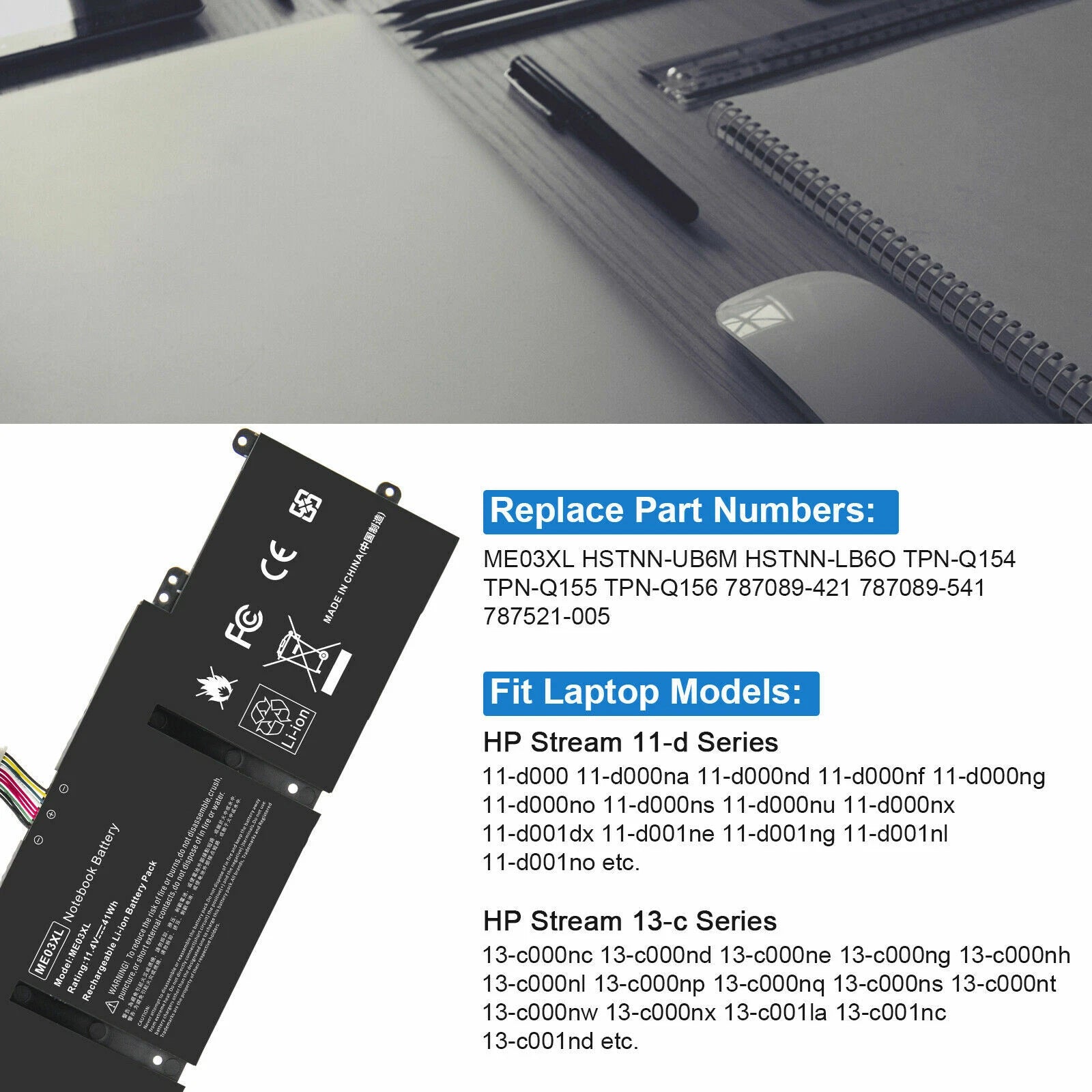 ME03XL Battery For HP Stream 11-d010nr 11-d010wm Ultrabook 787521-005 787089-421