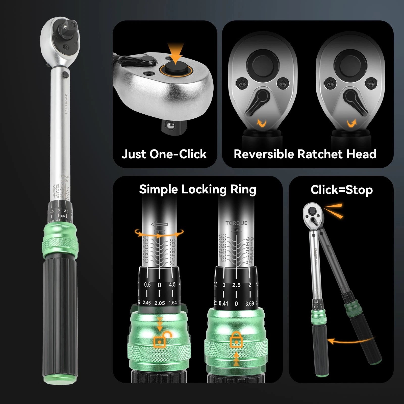 1/4 3/8 1/2 inch Drive Click Torque Wrench 3Pcs Torque Wrench Set Dual-Direction