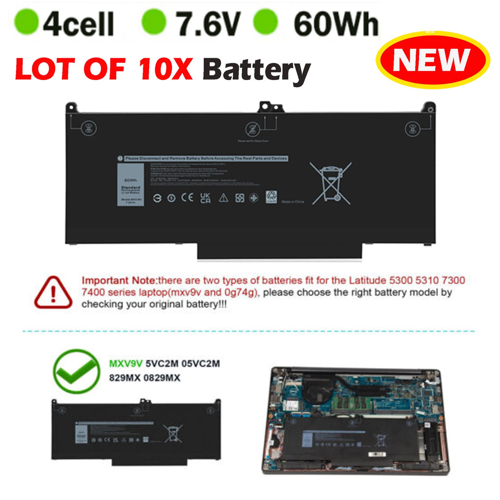 ??Lot 10X MXV9V Battery For Dell Latitude 5300 5310 7300 7400 E5300 E7300 E7400