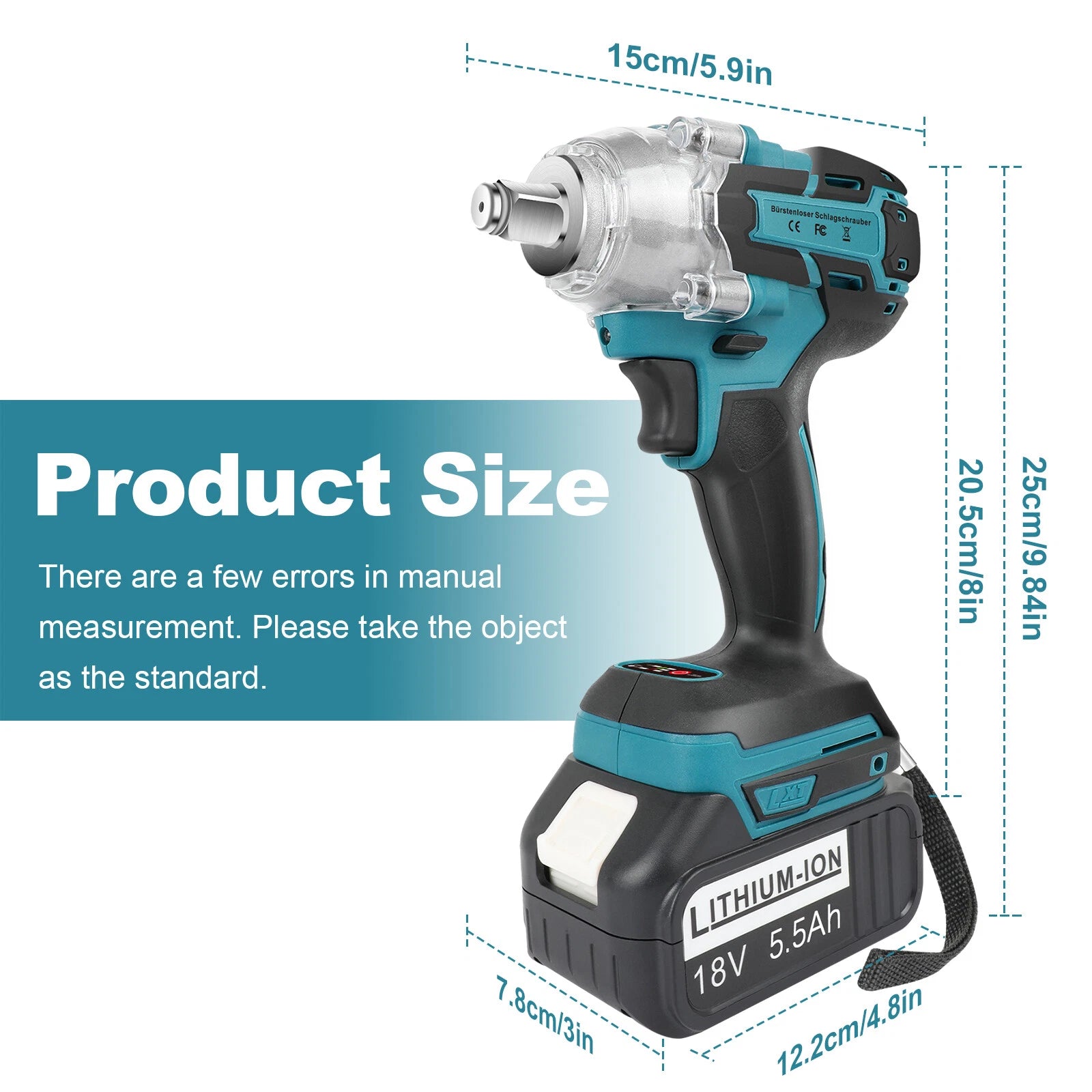 Cordless Impact Wrench 1/2" 650Nm High Torque Brushless Drill with 2xBattery 18V