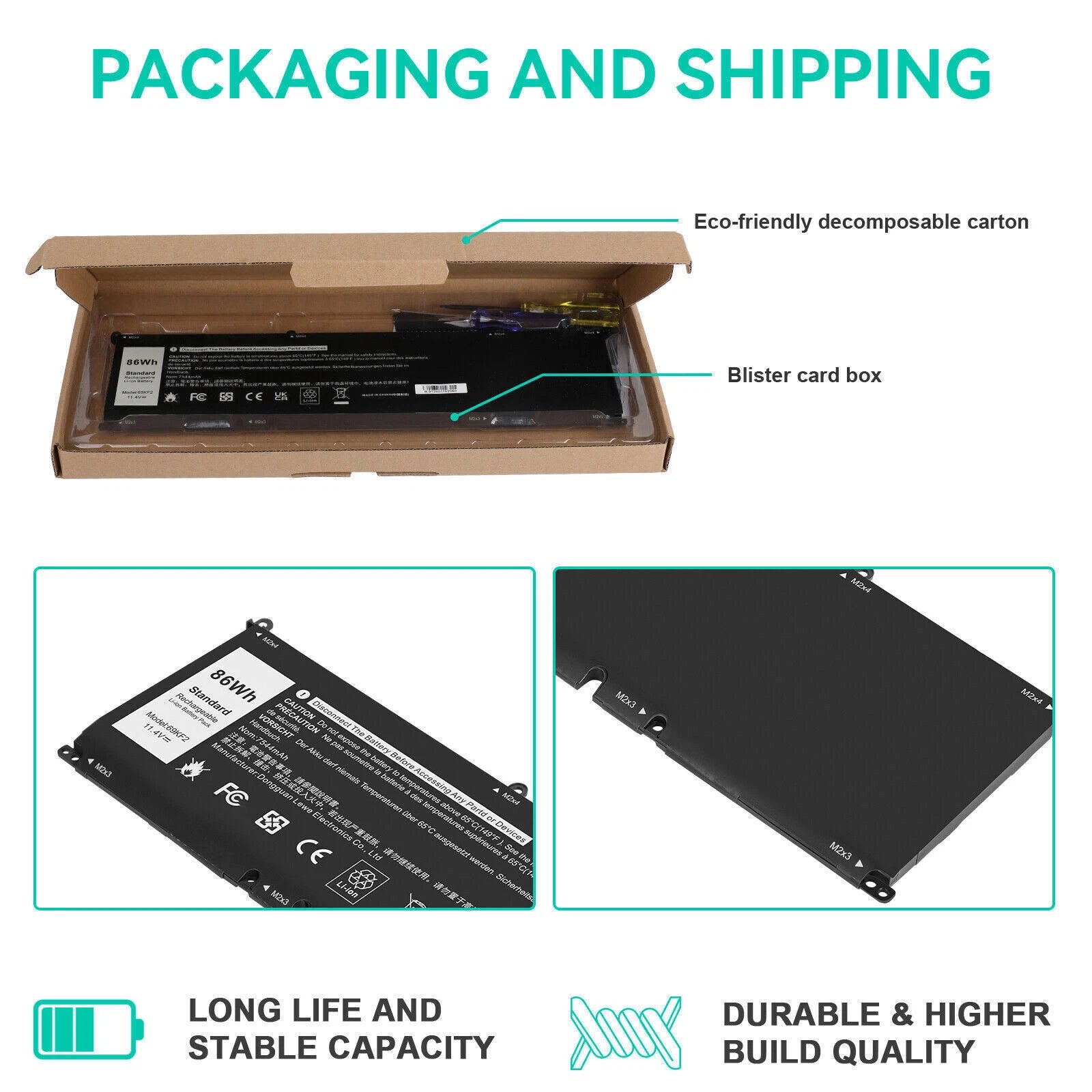 ?Battery For Dell Precision 5550 5560 Series XPS 15 9500 9510 Series 69KF2 86Wh