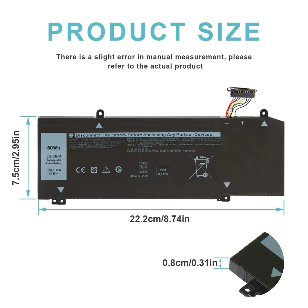 1F22N Battery For Dell Alienware M15 M17 2018 G5 15 5590 G7 7590 7790 P82F 60Wh