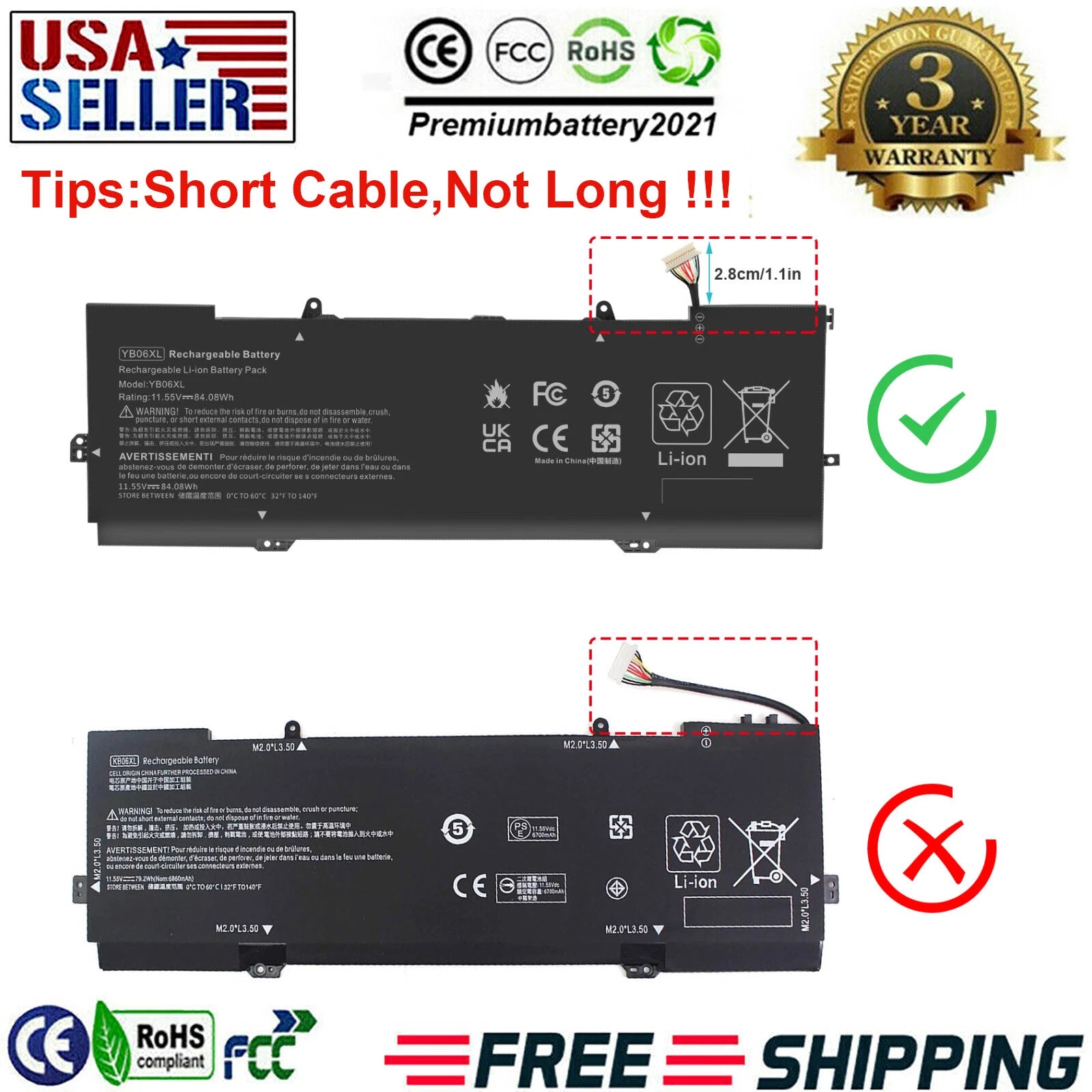 YB06XL HSTNN-DB8H Battery for HP Spectre x360 15-ch010tx HSTNN-DB8V 11.55V FAST