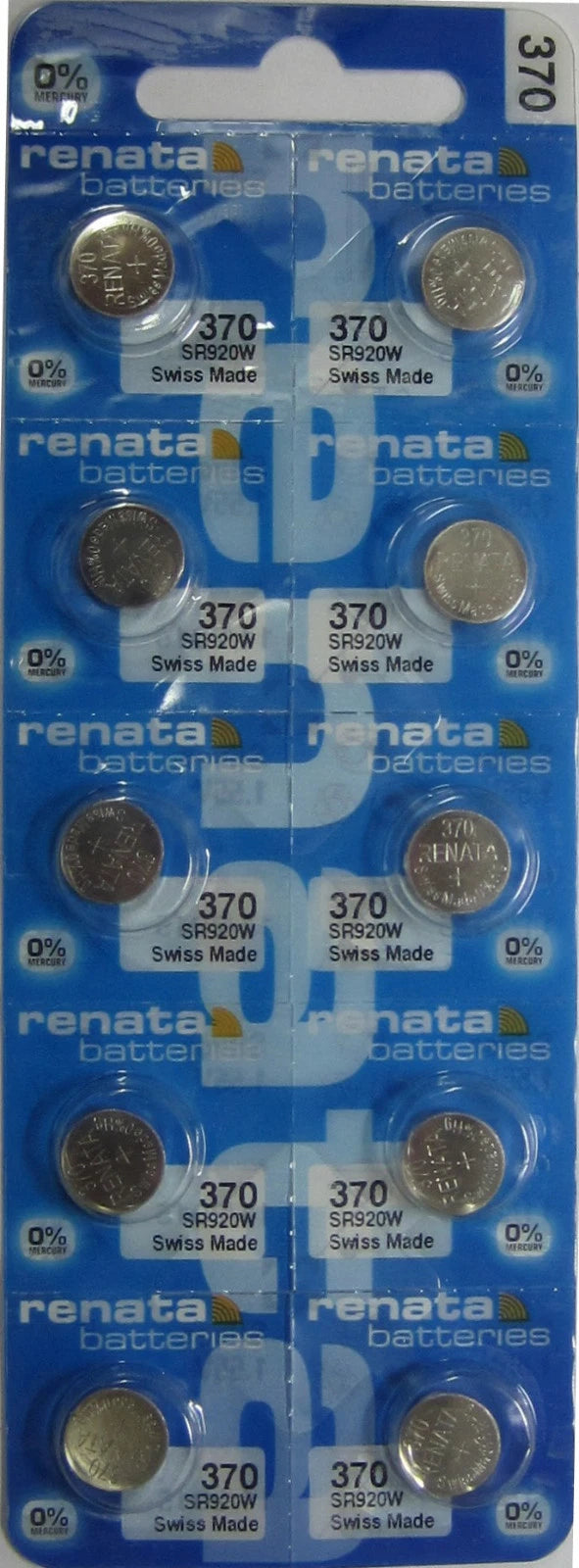 10 Pcs 370 SR920W Renata Watch 0% MERCURY Batteries