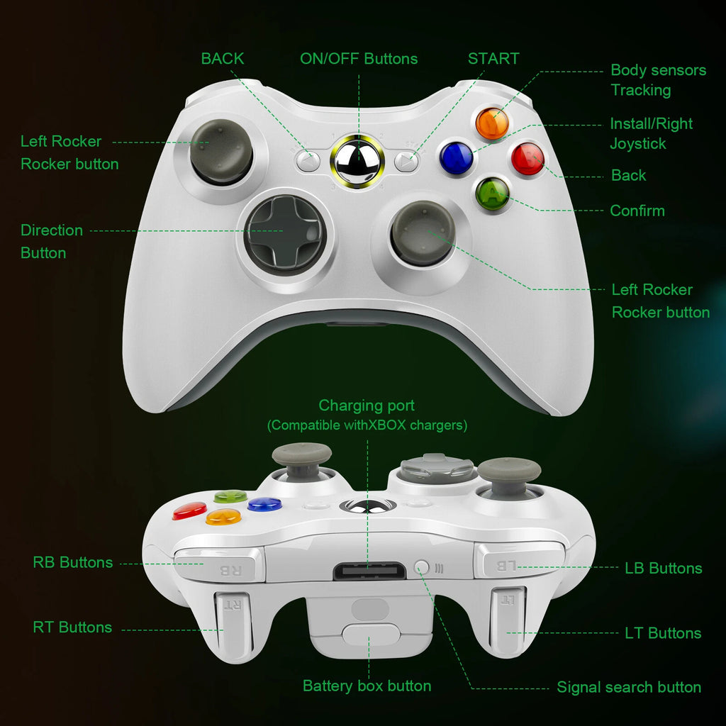 2PCS Wireless Game Controller Gamepad for Microsoft XBOX 360 & PC WIN 7 8 10 11