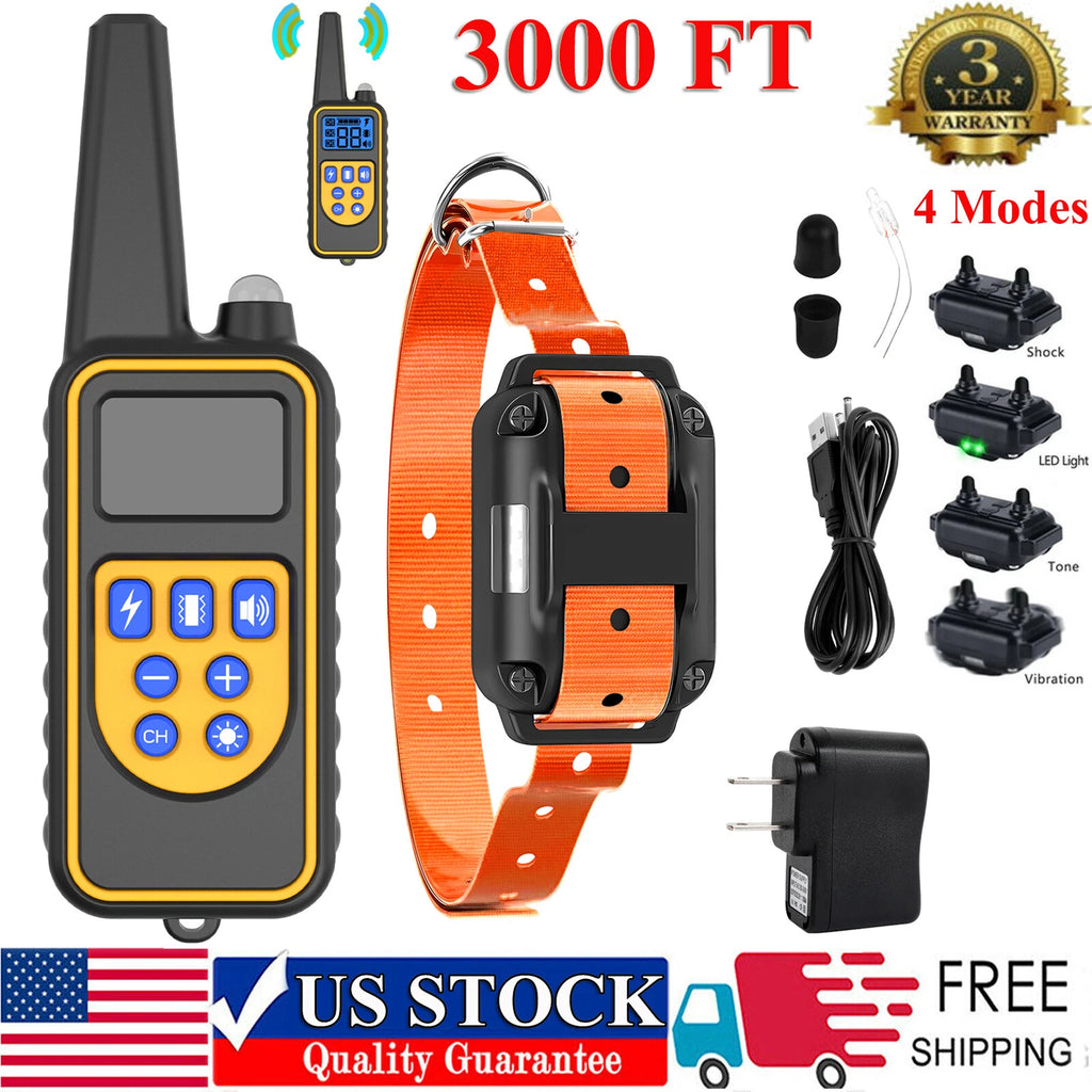3000 FT Dog Training US Collar Rechargeable Remote Shock PET Waterproof Trainer