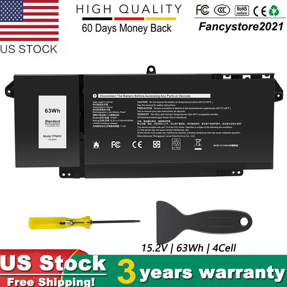 7FMXV Battery For Dell Latitude 5320 7320 7420 7520 9JM71 0TN2GY TN2GY 63Wh