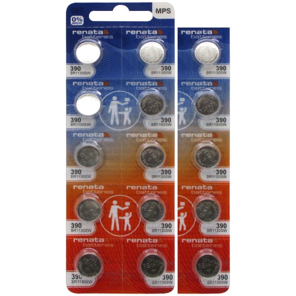 Renata 390 Button Cell Watch Batteries 15 Pcs