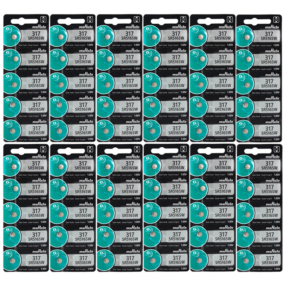 60 MURATA 317 SR516SW Silver Oxide batteries 1.55V mercury free Super Fresh