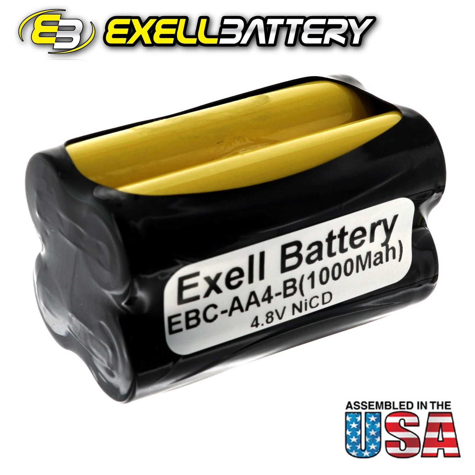 Exell Custom 4.8V 1000mAh NiCd 4xAA Square Button Top Battery Pack