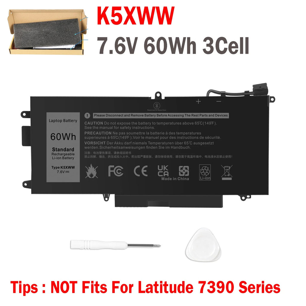 Battery K5XWW For Dell Latitude 7389 7390 L3180 5285 5289 2 in 1 71TG4 7.6V 60Wh
