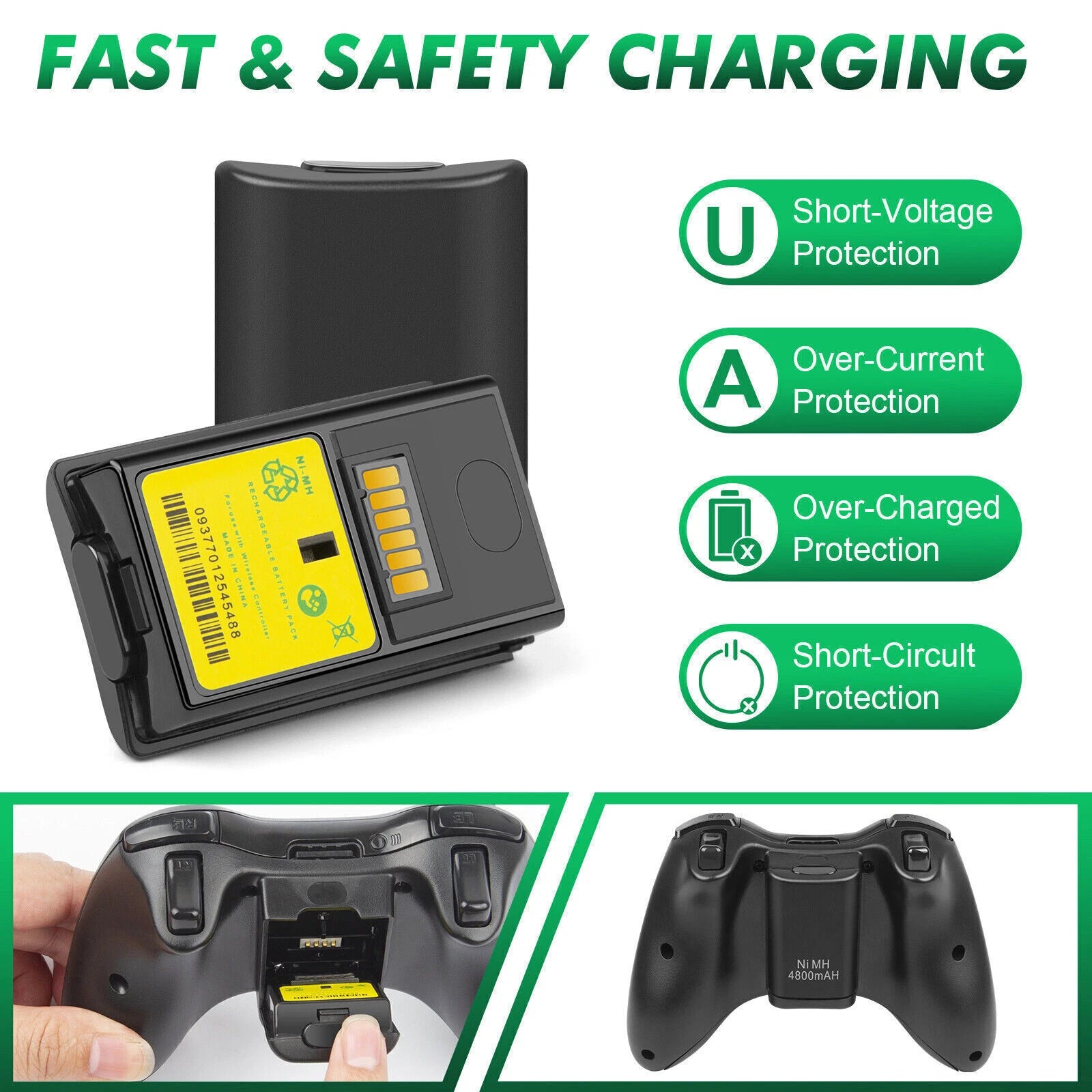 2x XBOX 360 Battery Pack Wireless Controller Battery Rechargeable Charger Dock