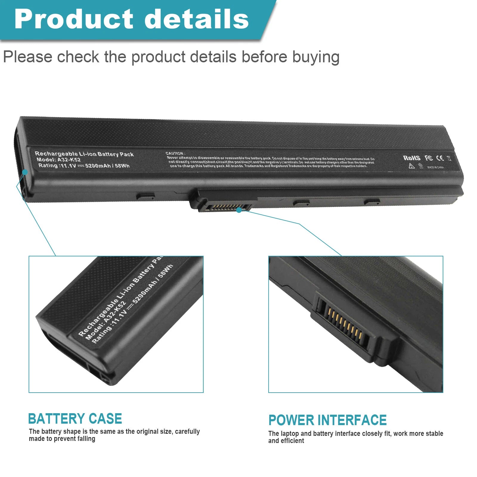 LOT A42-K52 Battery For Asus K52 N82 A52 A31-K52 A32-K52 A41-K52 A32-N82 5200mAh