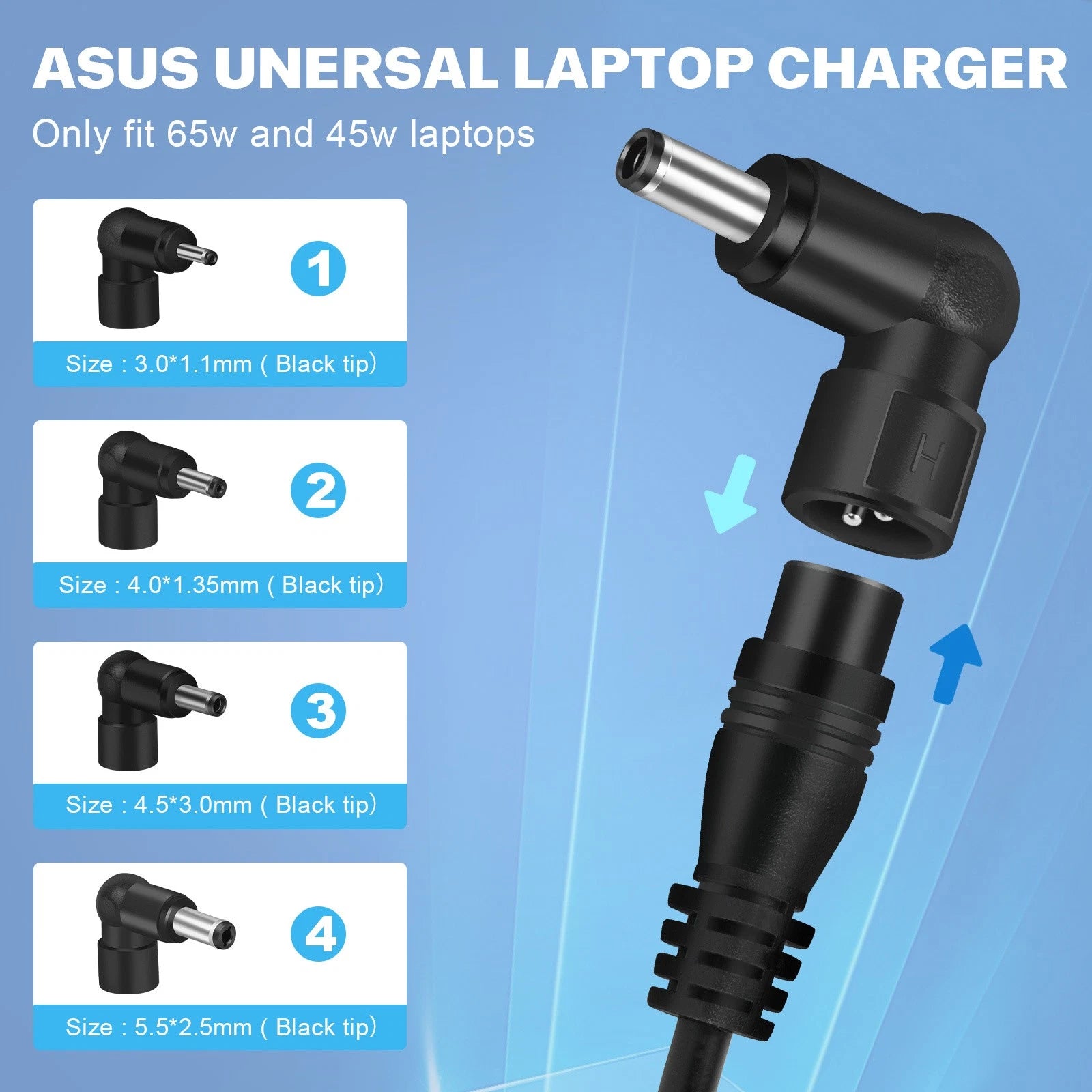 65W Universal Laptop Adapter Charger for ASUS VivoBook Zenbook Chromebook Series