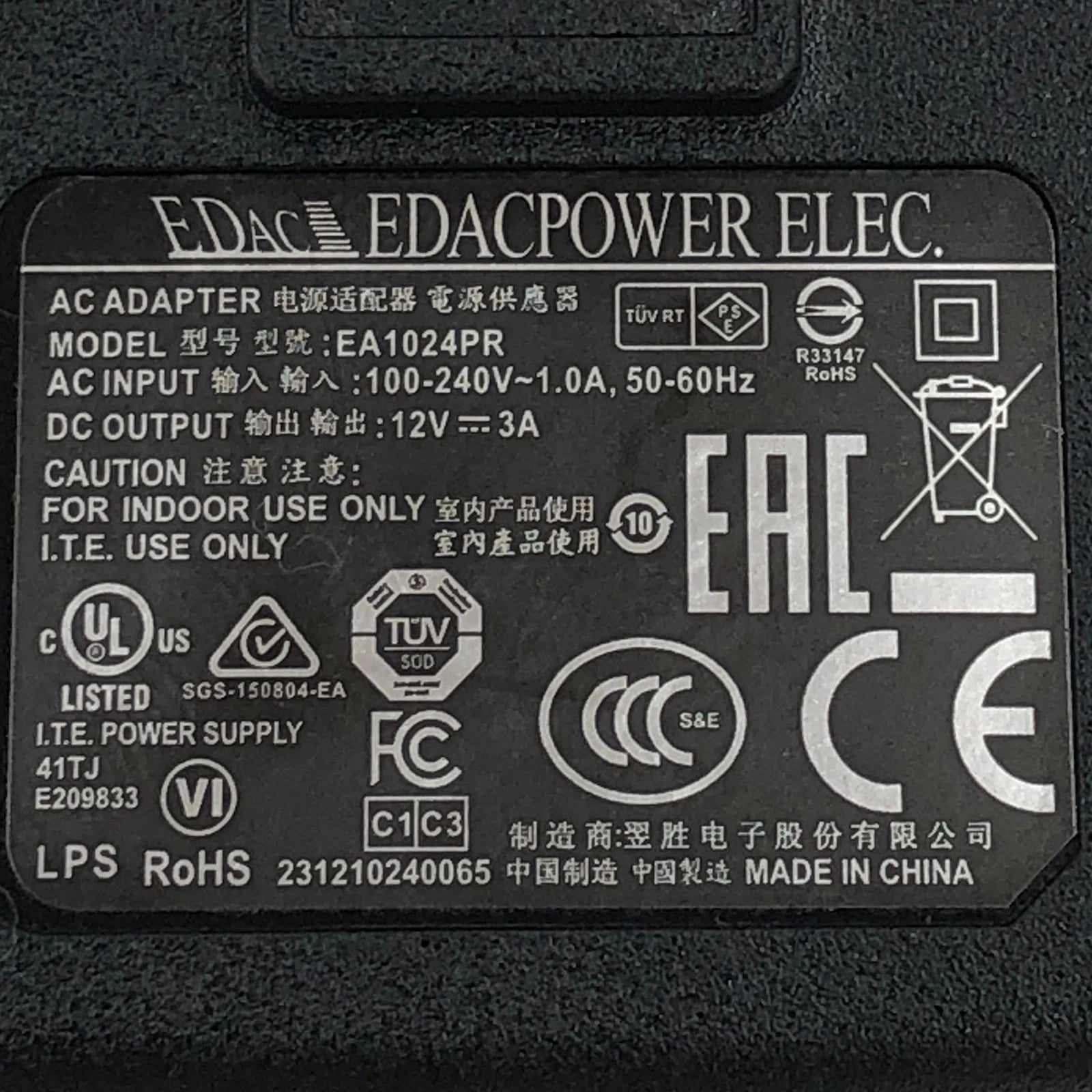 NEW Original EDac 36W AC Adapter EA1024PR 12V Wall Home Travel Charger EA1024P3
