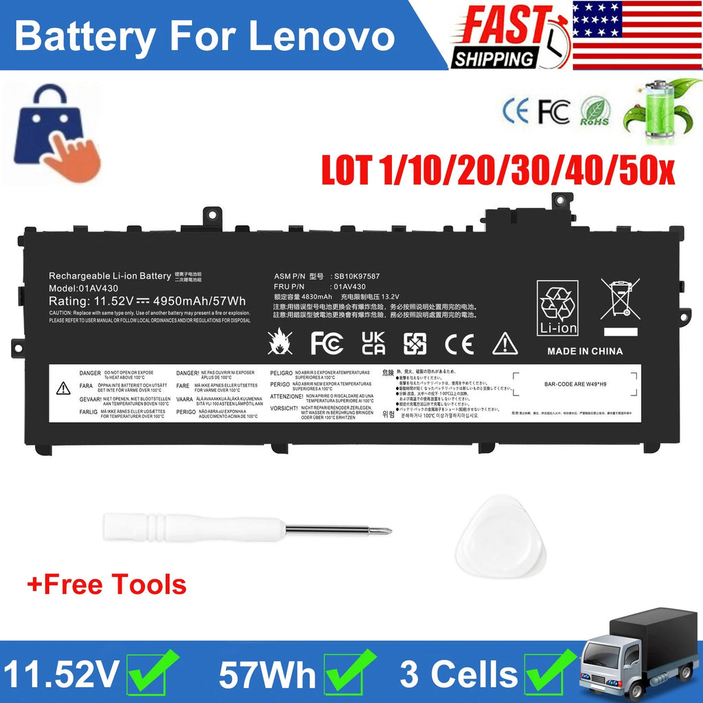 ?LOT 1-50 01AV430 01AV494 Battery for Lenovo ThinkPad X1 Carbon 5th 6th Gen 57Wh