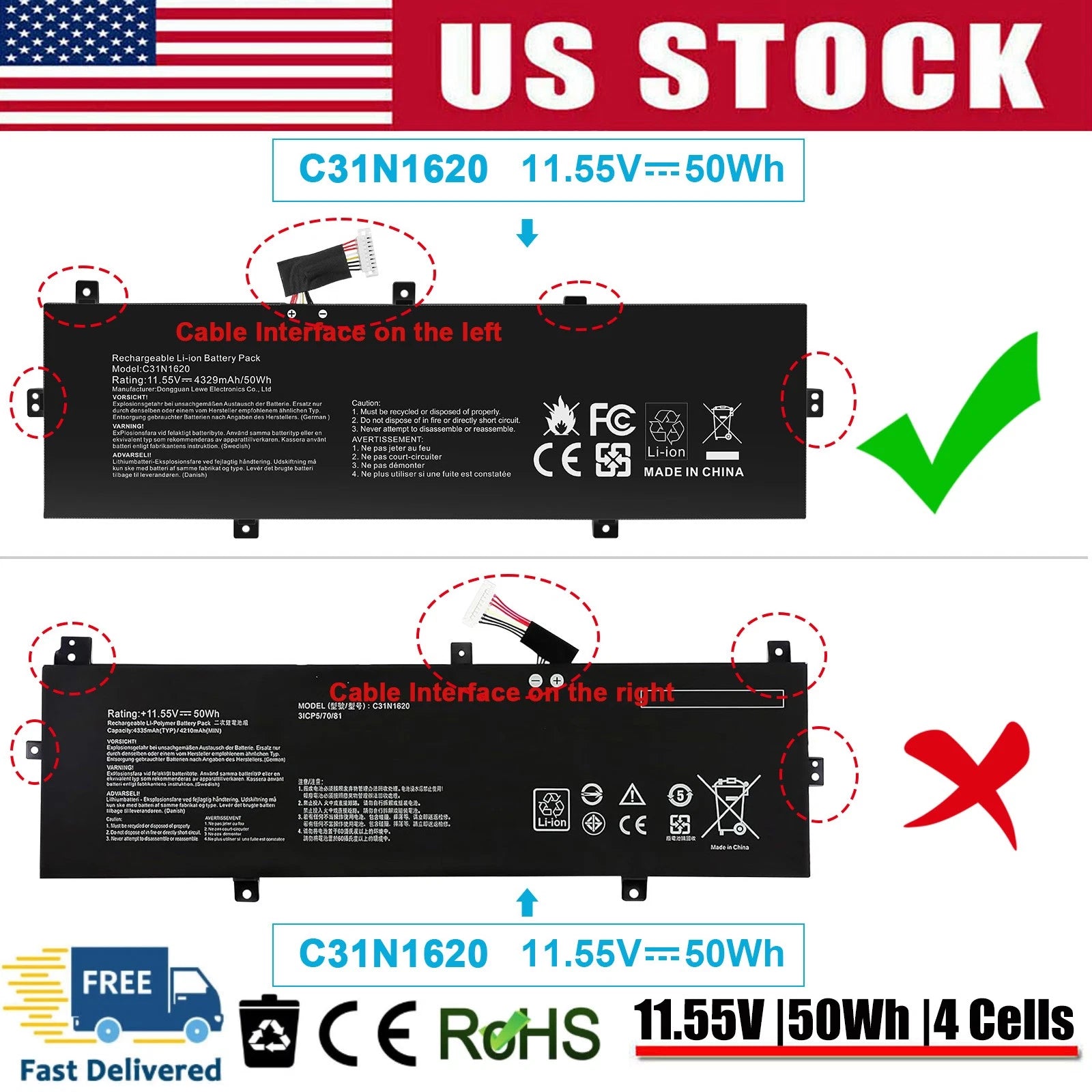 Battery C31N1620 For Asus Zenbook UX430U UX430UA UX430UN UX430UNR U4100UQ Series