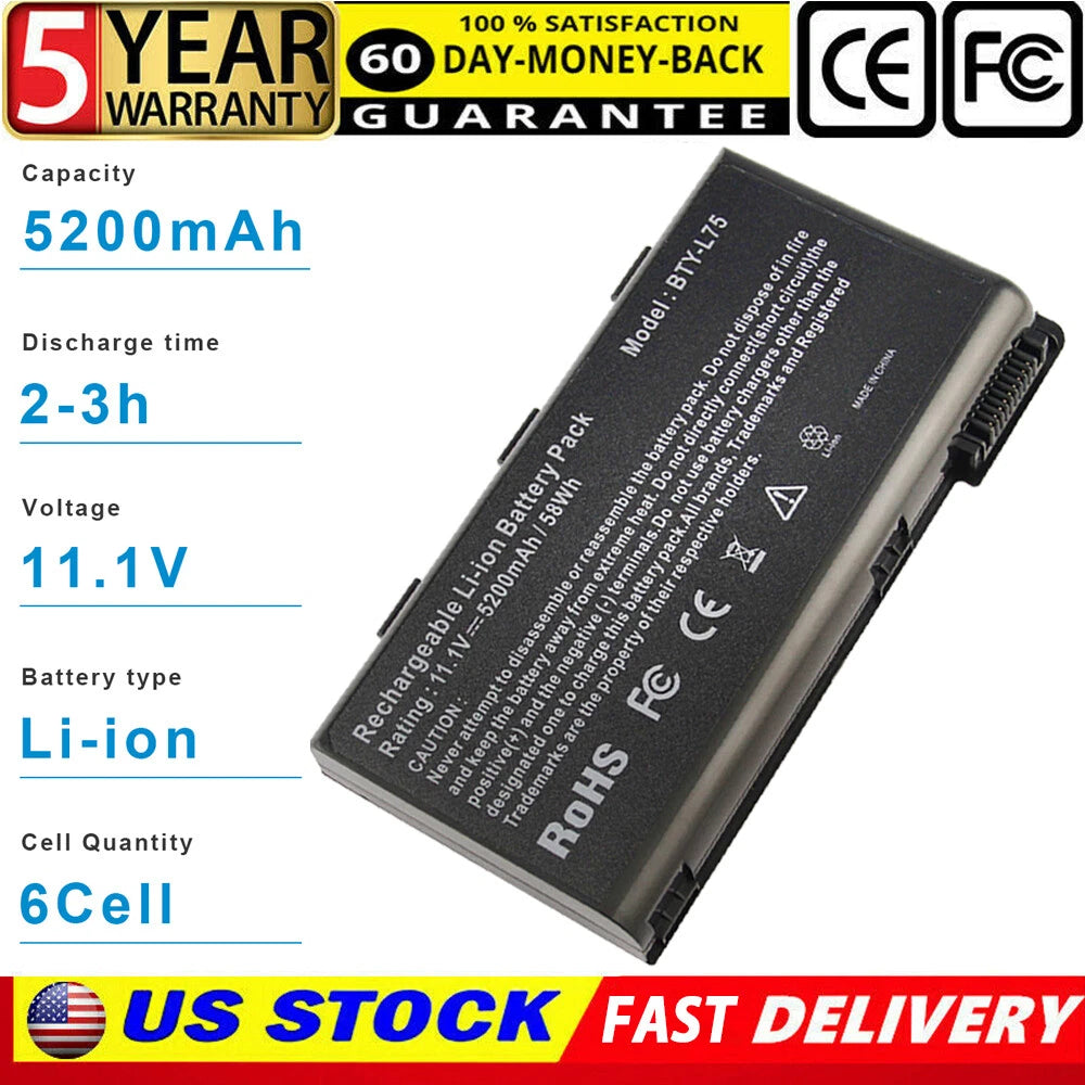 6 Cell Battery BTY-L74 BTY-L75 For MSI A6200 CR600 CR610 CR620 A5000 CR700 A6000