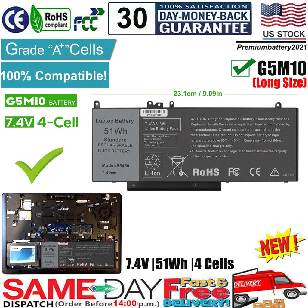 G5M10 Battery for Dell Latitude E5450 E5550 Notebook 15.6" Replace 8V5GX 0WYJC2