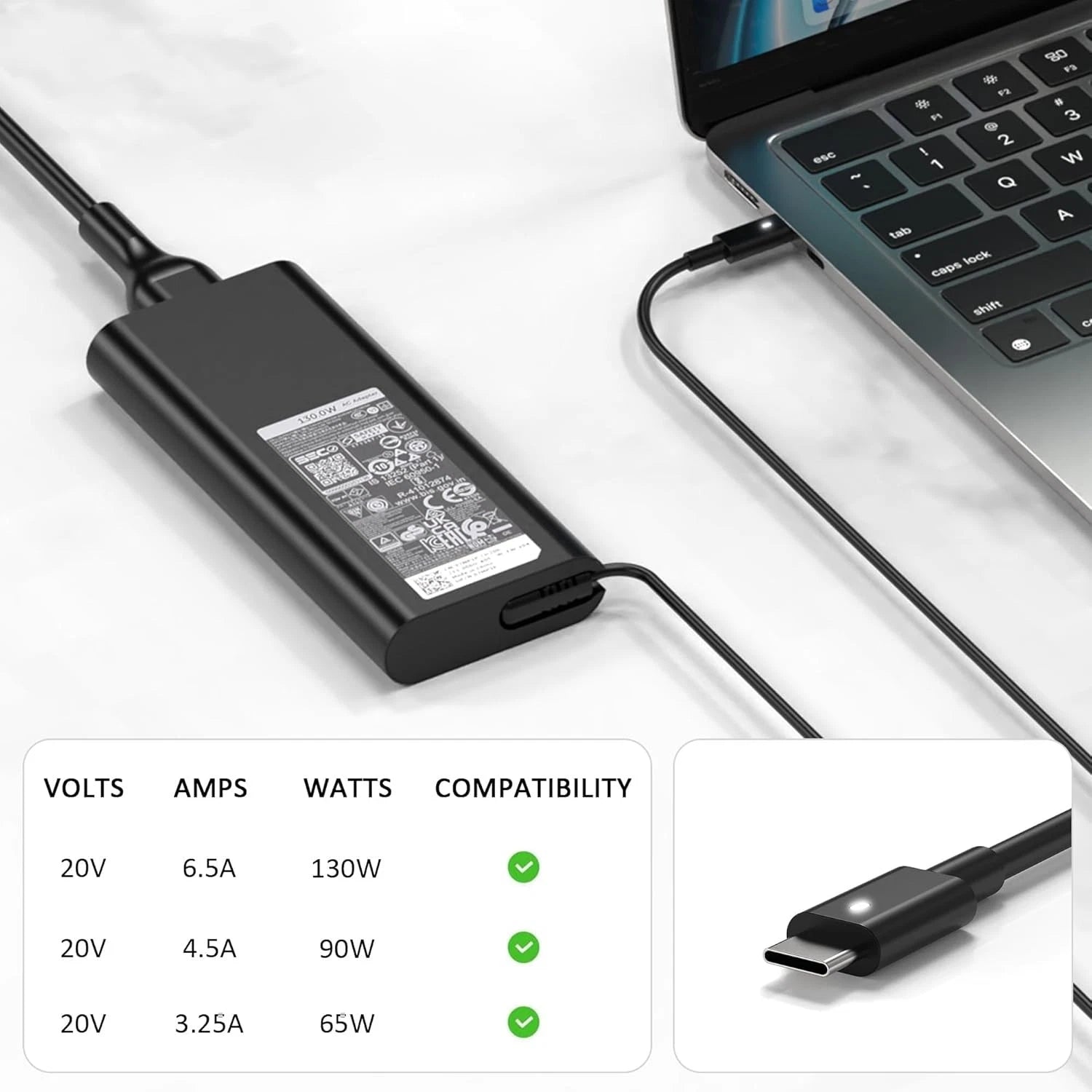 130W USB-C Type-C Charger for Dell XPS 17 15 2-in-1 9575 Precision 5530 + Cord